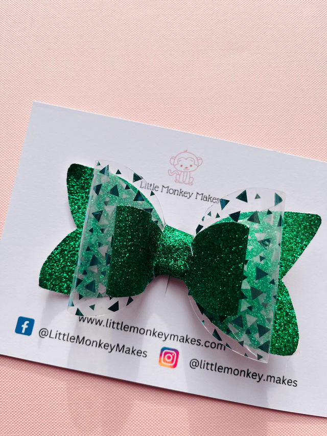 Green glitter bow with acetate layer