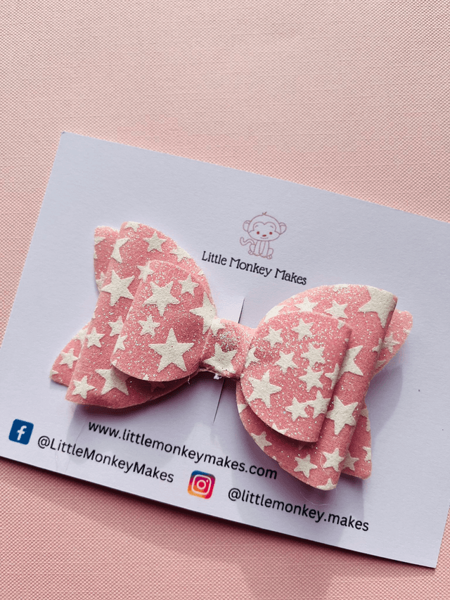 Pink star glitter bow