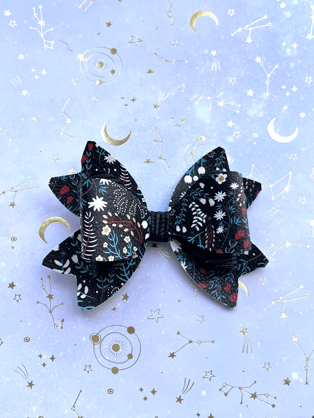 Black wild flowers hair bow